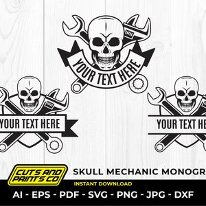 Totenkopf Mechaniker Monogramm SVG | Mechaniker Logo Bundle | Totenkopf Logo | Totenkopf Mechaniker SVG | Schraubenschlüssel Mechaniker Totenkopf Png | Schneidedateien