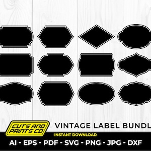 Vintage label SVG, Logo shape svg, Decorative frames SVG for Cricut and Silhouette with ai, eps, pdf, png, dxf and jpg files