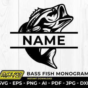 Bass fishing monogram svg, fishing svg, Outdoor Fishing svg for Cricut and Silhouette, transparent png, ai, eps, pdf, jpg, dxf, sublimation