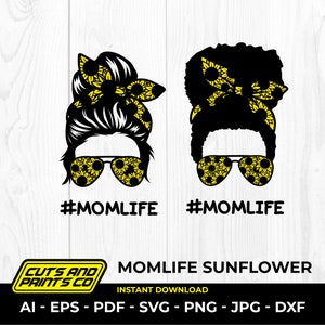 Afro Mom Life svg // Momlife svg // Sunflower svg // Messy Bun Mom svg // Mom Life Cut Files // MomLife svg / Mom Life Kid png // Cricut
