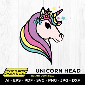 Unicorn Svg, Unicorn hoofd svg, Unicorn gezicht svg, Unicorn verjaardag svg voor Cricut & Silhouette, sublimatie, eps, pdf, png, jpg, dxf