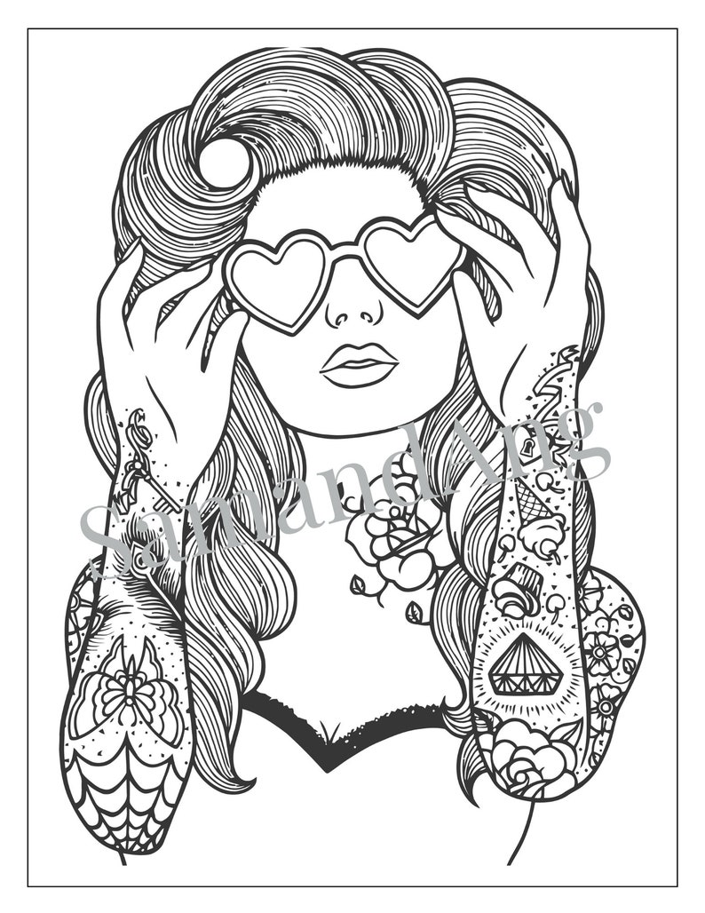 Tattoo Coloring Book Set of 10 Pages Instant PDF Download Adult