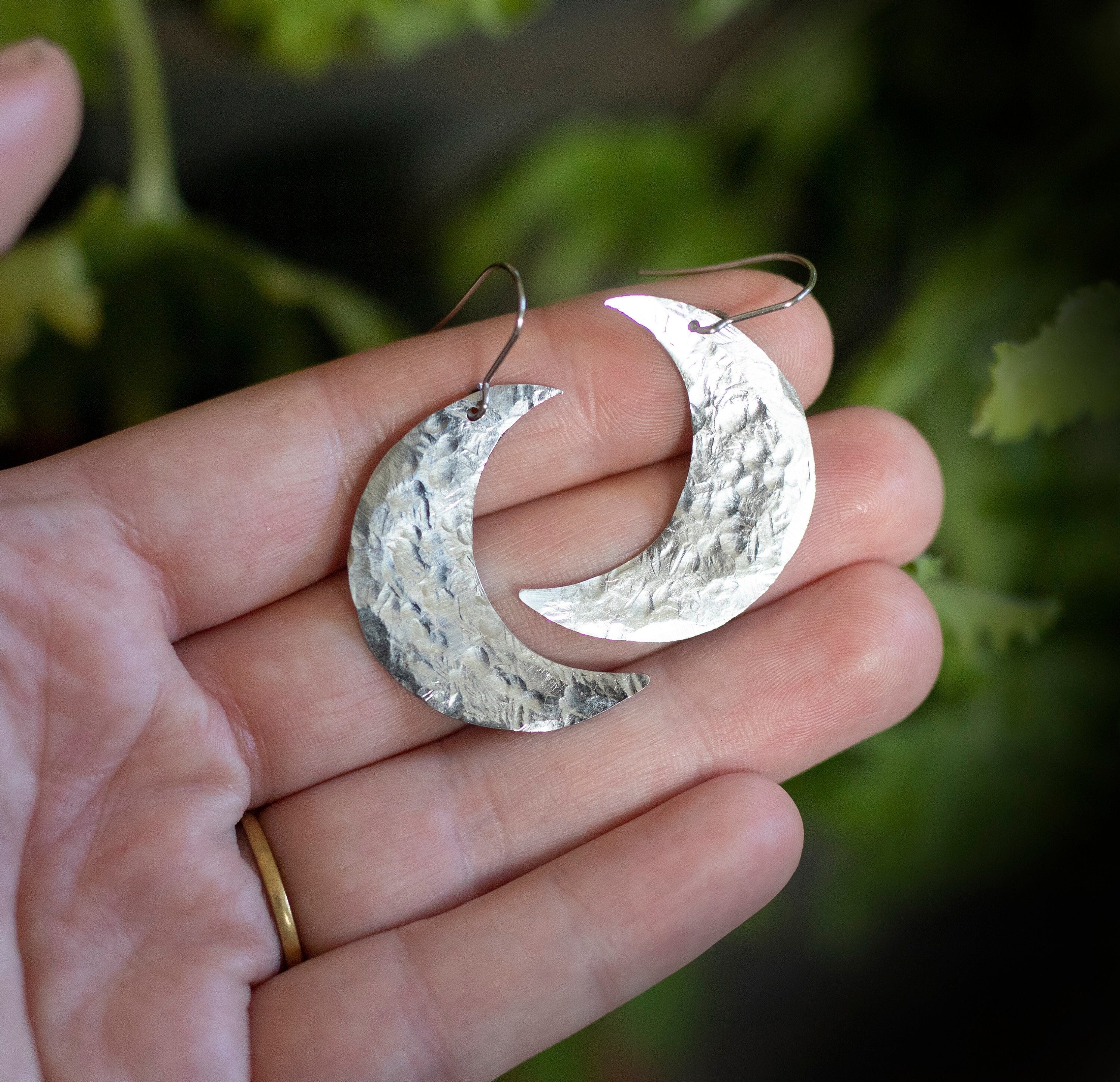Large silvery moon earrings – Serpentinepdx