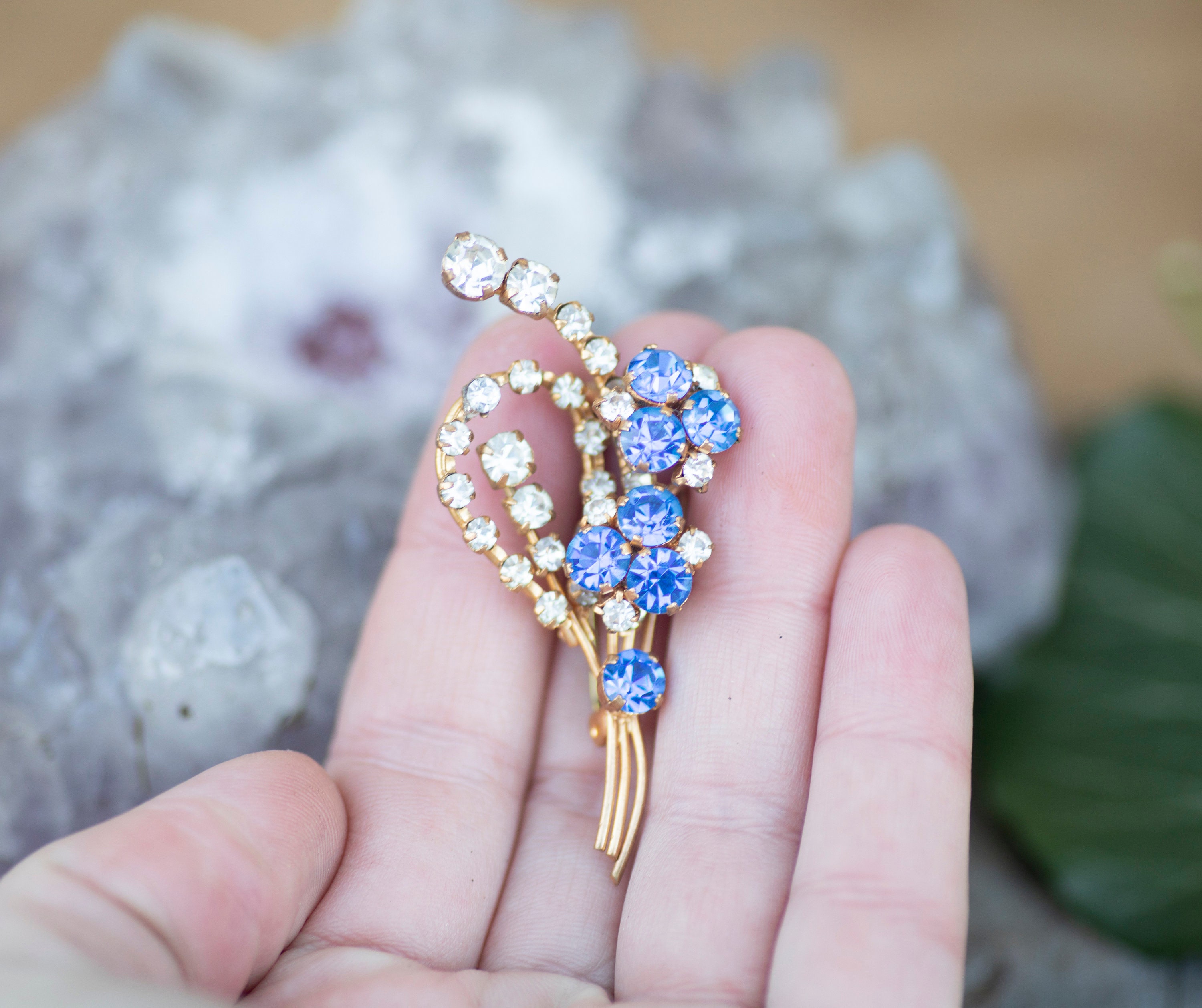 Vintage Paste Brooch Vintage Blue Paste Brooch Gold Brass Etsy UK