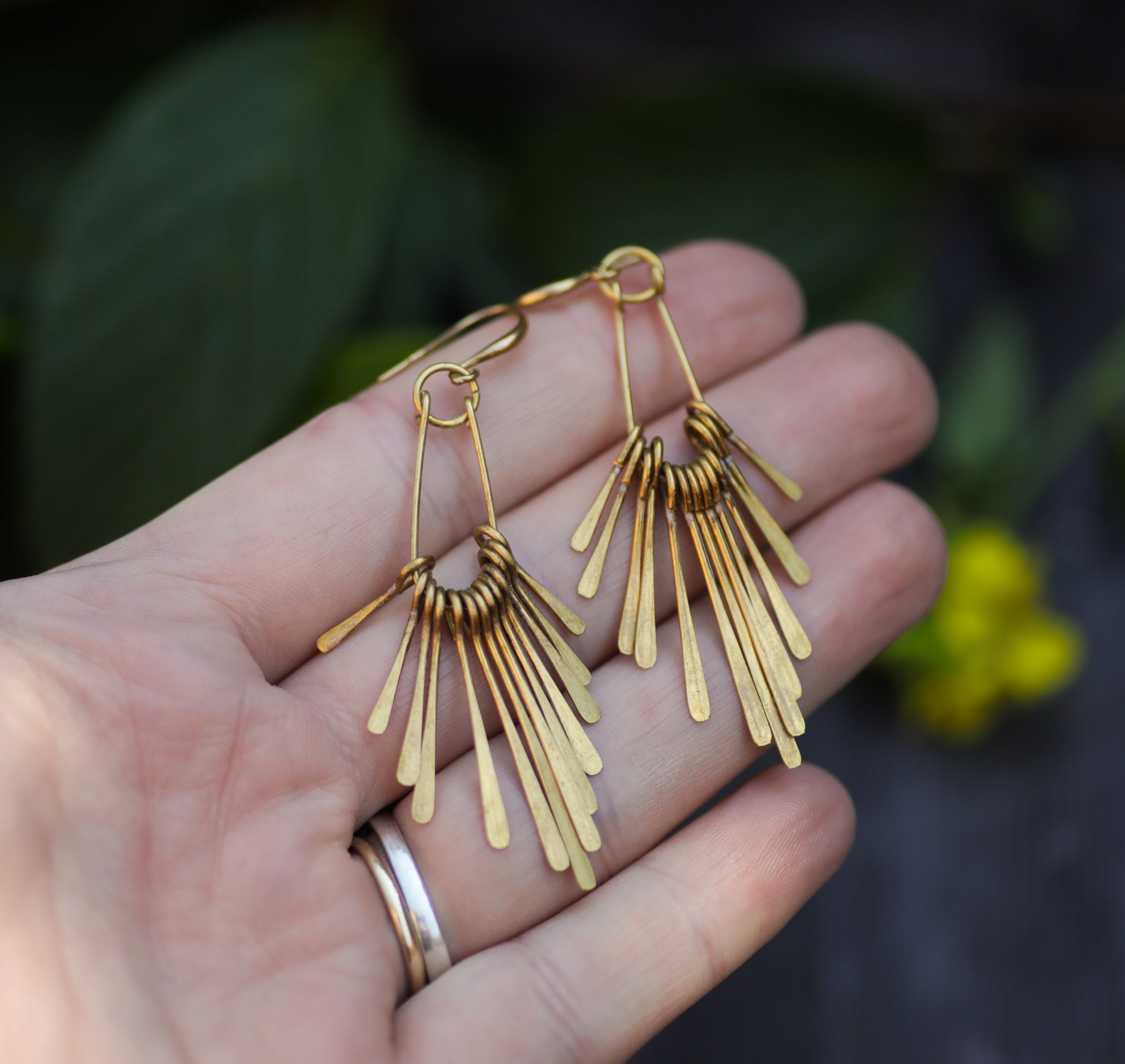 Raw brass fringe earrings metal tassel earrings solid brass gold fringe tassel statement earrings