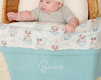 Manta personalizada para bebé con nombre, manta de muselina bordada para recién nacido, regalo para baby shower de niño, regalo de punto personalizado, Babydecke mit Namen