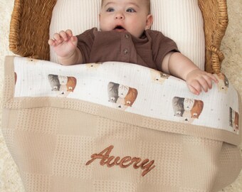 Manta personalizada para bebé con nombre, regalo unisex para bebé, manta de muselina bordada para recién nacido, regalo para baby shower, Babydecke mit Namen