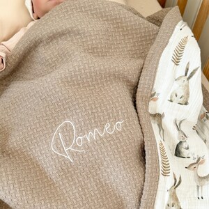 Hase Hirsch Sommer Baumwolle Baby Waffel Musselin Decke, Swaddle, personalisierte Baby Decke Geschenk, Baby-Dusche-Geschenk, individuelle Kinderwagen Decke