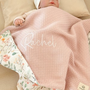 Sommer Babydecke, Waffel Musselin Babydecke mit Name, Kinderwagendecke, Bio Baby Musselin Decke, personalisierte Babydecke