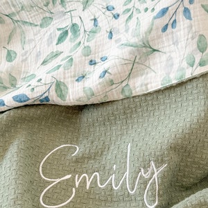 Sommer Babydecke, Waffel Musselin Babydecke mit Name, Kinderwagendecke, Bio Baby Musselin Decke, personalisierte Babydecke