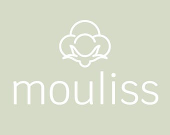 May include: A white cotton flower graphic with the word "mouliss" in white text below it on a light green background.