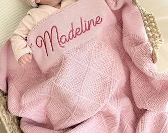 Embroidered Baby Blanket – Custom Name Blanket for Nursery, Soft Knit Baby Gift, Personalized Baby Shower Keepsake, Newborn Blanket Girl Boy