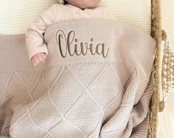 Coperta lavorata a maglia personalizzata con nome ricamato, casual