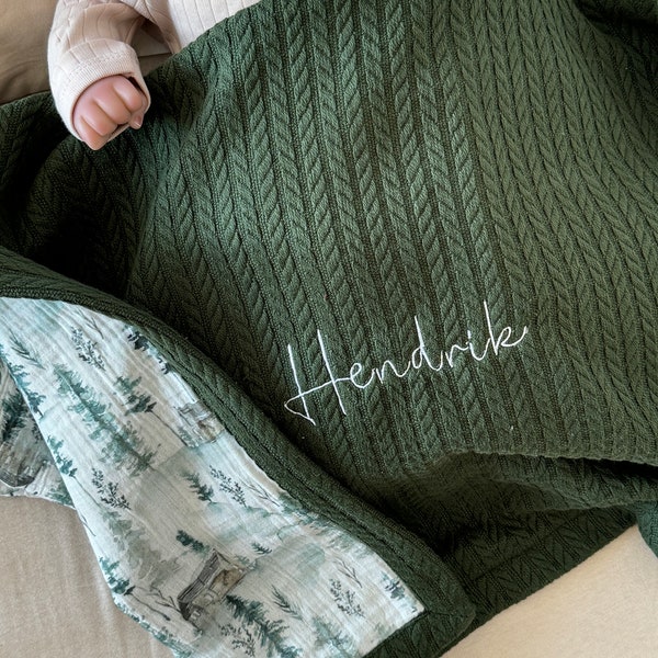 Waffle baby blanket, Personalised baby wrap, Organic Swaddle blanket, baby muslin blanket Custom baby blanket, embroidery name baby blanket