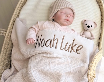 Custom Embroidered Baby Blanket – Soft Knit Heirloom Keepsake, Baby Name Blanket, Newborn Gift, Gender Neutral Nursery Bedding Prop