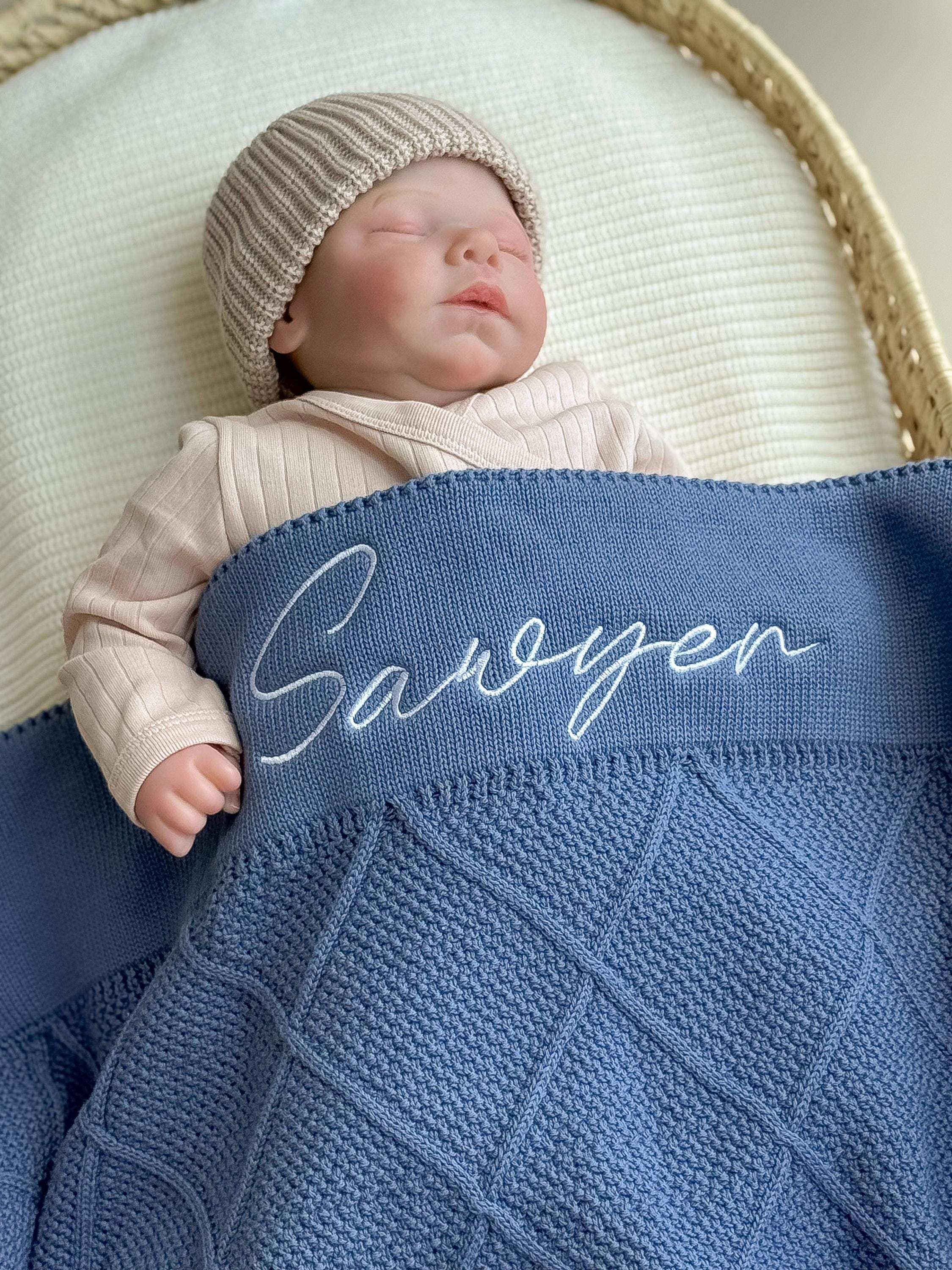 Personalized Baby Blanket – Embroidered Name Gift, Soft Knit Diamond Blanket, Newborn Baby Shower Gift, Photo Prop Keepsake, Name Blanket