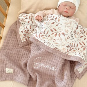 Personalized Baby Blanket with Name – Muslin Swaddle, Custom Newborn Gift, Organic Baby Shower Present, Embroidered Stroller Blanket