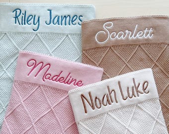 Manta de punto personalizada para bebé, manta con nombre personalizado, regalo para recién nacido, recuerdo bordado para baby shower, anuncio de nombre, manta para cochecito.