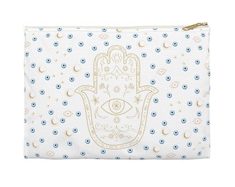 Watercolor Mati with Gold Hamsa Accessory Pouch