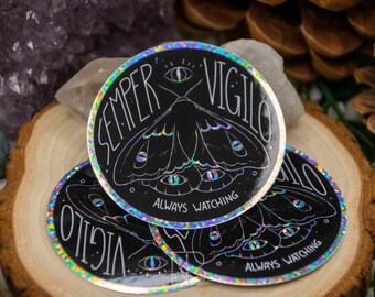Semper Vigilo - Holo Glitter Vinyl Moth Sticker