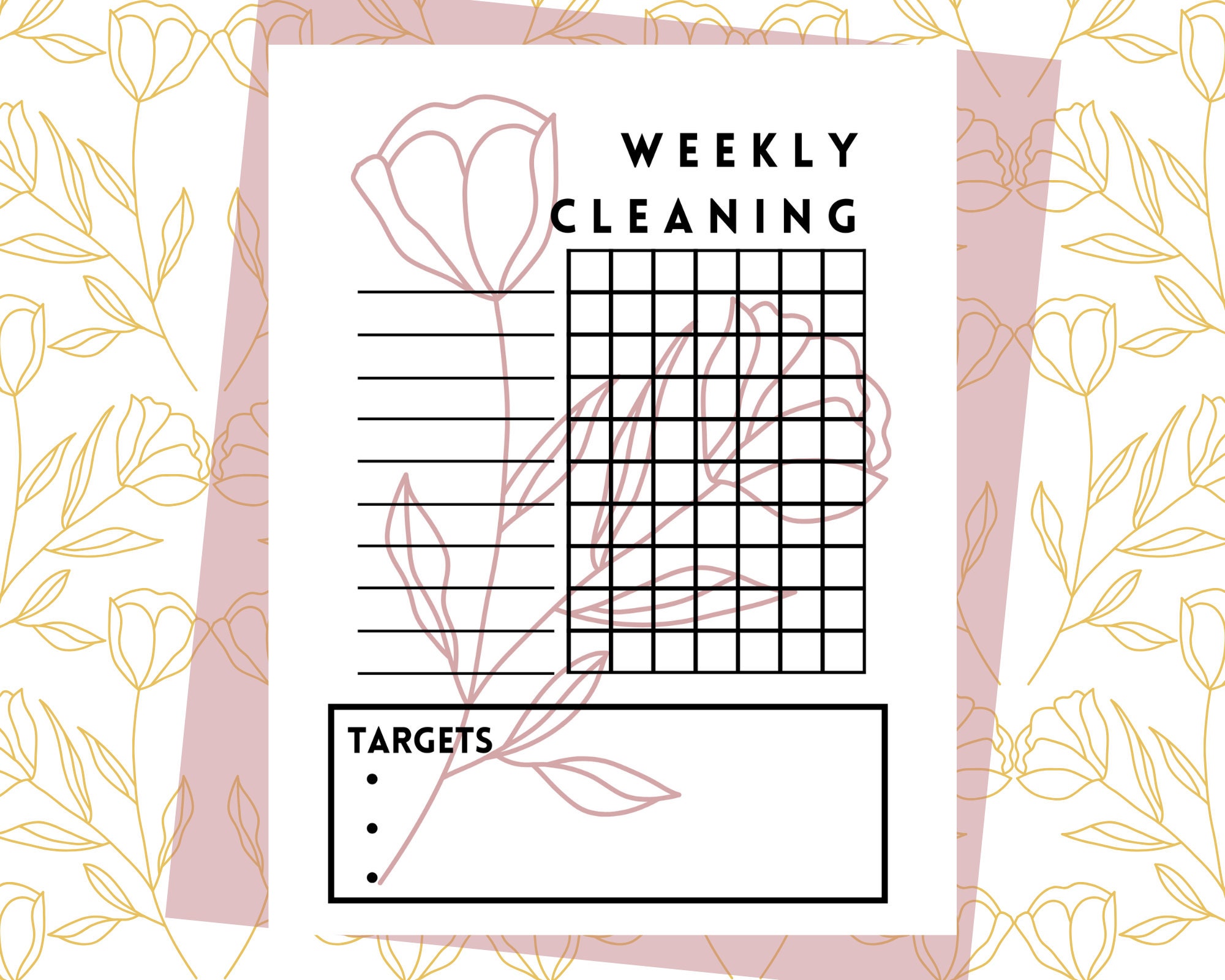 Simple Floral Weekly Cleaning Schedule in Mauve - Etsy