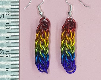 Rainbow-Pattern Chainmail Earrings