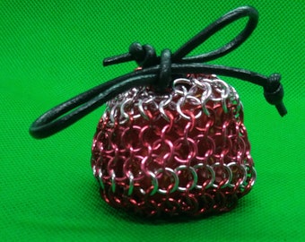 Small Pink and Red Chain Mail Dice Bag