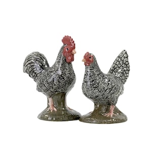 Salero y pimentero de gallo y gallina Juego de vinagreras de cerámica con forma de gallo Macetas de animales de granja de color gris escocés