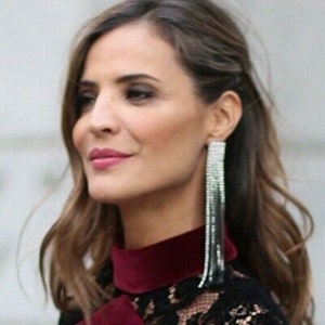 Long Silver Colour Earrings Fringe Tassel Dangle Earrings With Rhinestones
