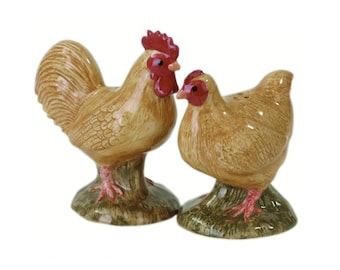 Galletto e gallina, saliera e pepiera in ceramica, gallo, set di ampolle Orpington, uccelli da fattoria, vasi per animali