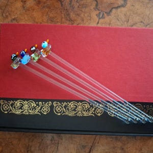 Set di 4 bastoncini per cocktail in vetro soffiato a mano, stile vintage, con decorazioni a forma di anatra.