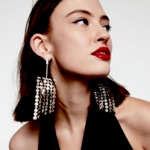 Large Silver Colour Earrings Fringe Tassel Asymmetric Dangle Earrings