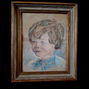 Portrait d'un garçon pastel dessin encadré et émaillé original collection d'art ancien du début du XXe siècle
