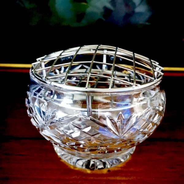 Vintage Cut Crystal Glass Flower Rose Bowl,Art Deco Design, Table Centerpiece, Flower Arranging Bowl,Romantic Decor, G