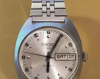 1970s Sekonda 27 Jewels Automatic Day Date Gents Watch S 24/27 Movement