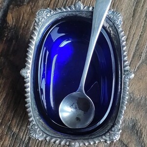 Vintage Solid Silver Mustard Pot Hallmarked Silver Spoon Adie Brothers Ltd Vintage