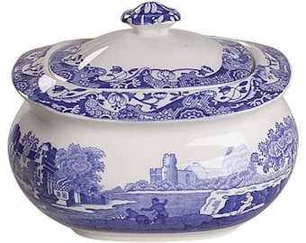 Spode Italian Vintage Sugar Bowl with Lid Blue and White Sugar Box