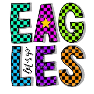 Let’s Go Eagles PNG – Go Eagles Mascot Design, Checkered Retro School Spirit, Game Day Football and Baseball, Team Spirit, School Mascot