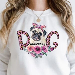 Pug Dog Mom PNG: Watercolor Floral Design (Digital Download)