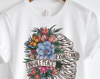 Inhale peace exhale chaos png digital design, motivational inspirational self care png, mental health summer popular png, faith kindness