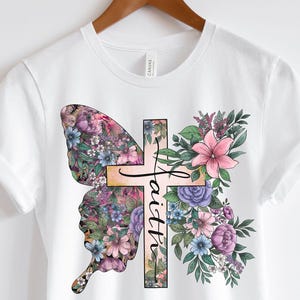 Floral Butterfly Faith Cross PNG: Religious Design (Digital Download)