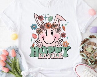 Hoppy easter png digital design, easter bunny happy png, kids easter spring png, popular easter vibes png, smiley face sublimation design