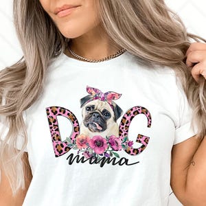 Dog Mama Leopard PNG: Pug Watercolor Flowers Design (Digital Download)