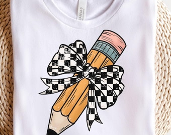 Coquette bow png digital design, pencil coquette bow teacher png, kindergarten school retro png, teacher life back to school png