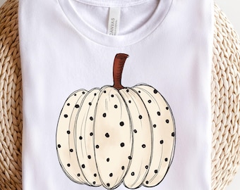 Polka Dot Pumpkin PNG Digital Design, retro halloween pumpkin png, whimsical white pumpkin png, spooky season sublimation, thankful