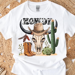 Western Bull Skull PNG: Howdy Cowboy, Cactus Sublimation (Digital Download)