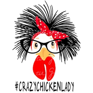 Funny Chicken PNG Sublimation Design – Crazy Chicken Lady Digital Download, Farm Animals T-Shirt Design, Instant Download