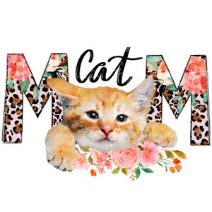 Floral Cat Mom PNG: Leopard Print Design (Digital Download)