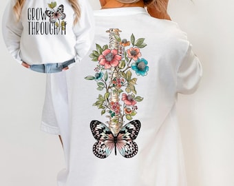 Grow Through It PNG Digital Design, spring wildflower flowers png, motivational self care png, self love mental health png, inspirational