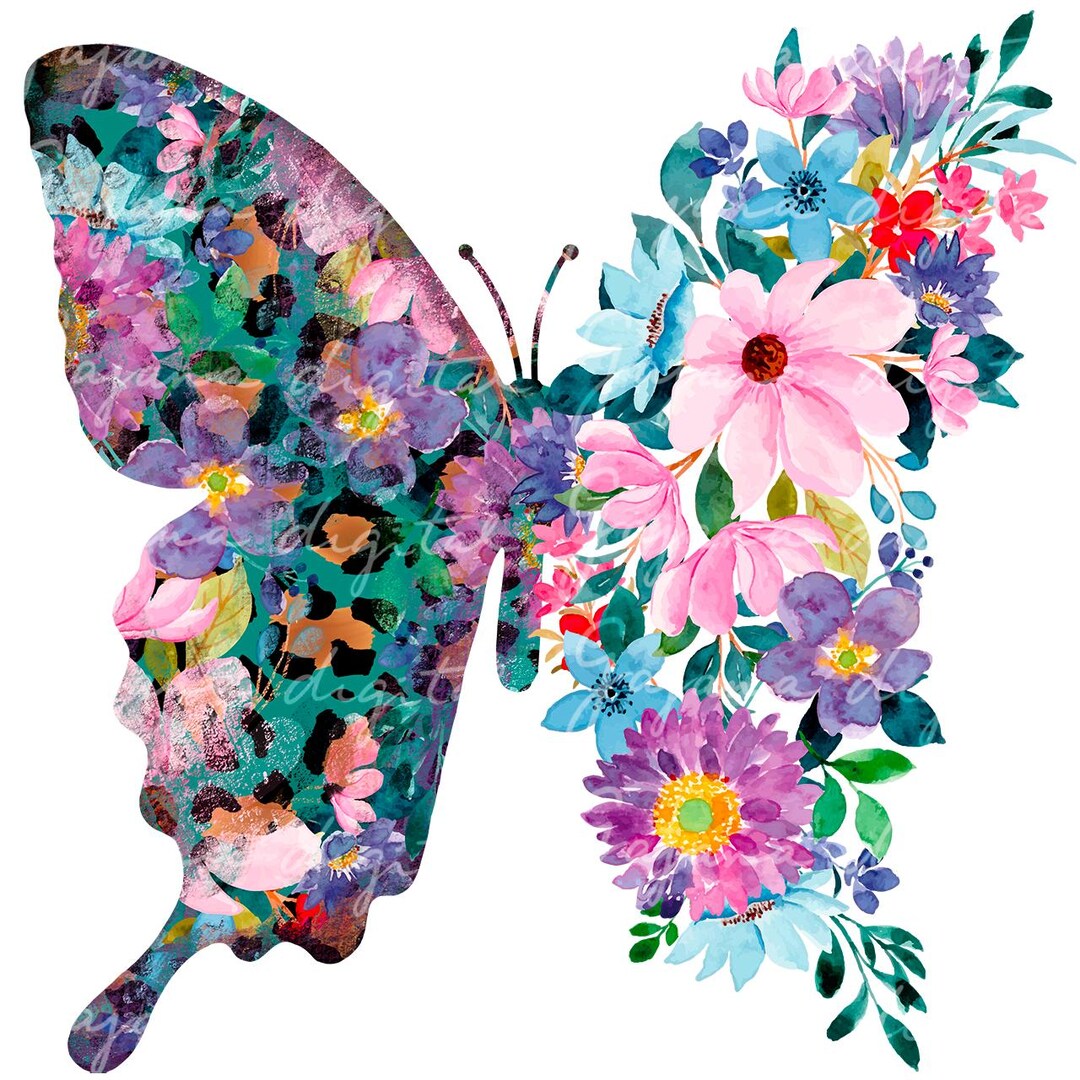 Floral Butterfly PNG, Green Leopard PNG, Gift for Her